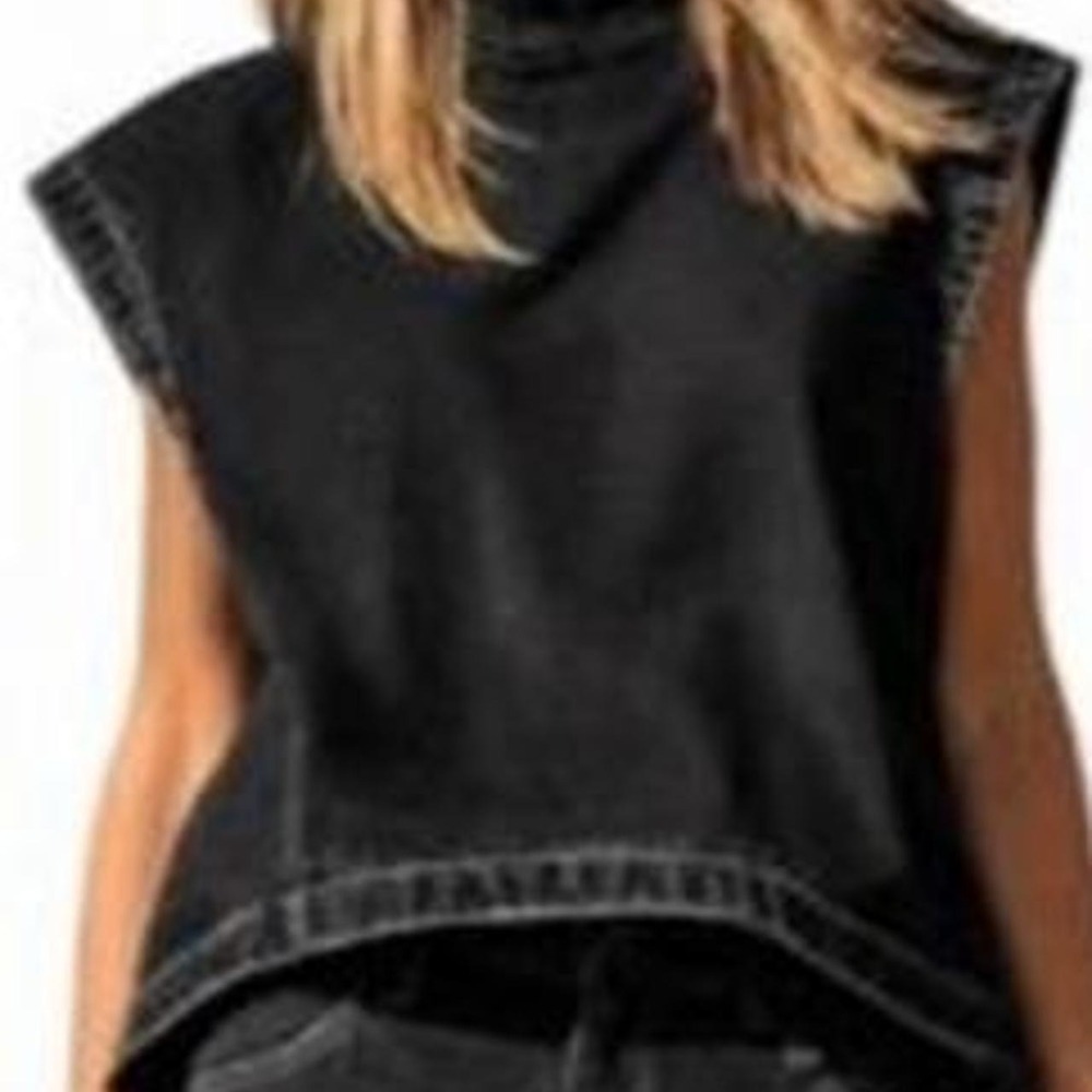 UOOZEE Women's Lightweight Denim Mockneck Sleeveless Top